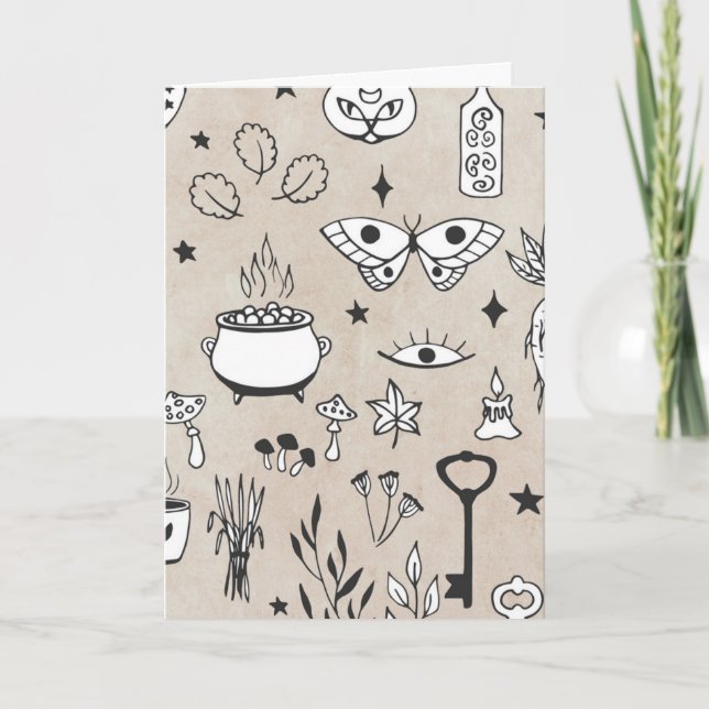 Doodle Schmetterling Katzenflasche Blätter Kauldro Karte (Vorderseite)