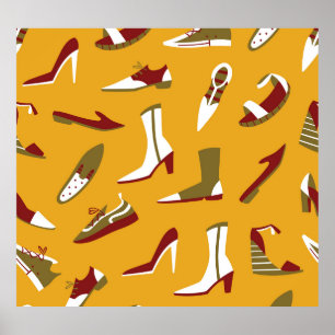 Doodle Schuhe: Hand gezogen Nahtlos. Poster