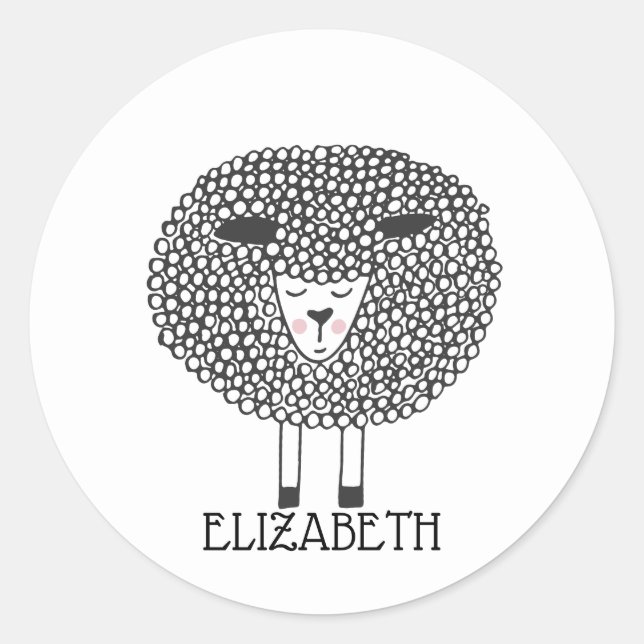 Doodle Sheep Personalisiert Runder Aufkleber (Vorderseite)
