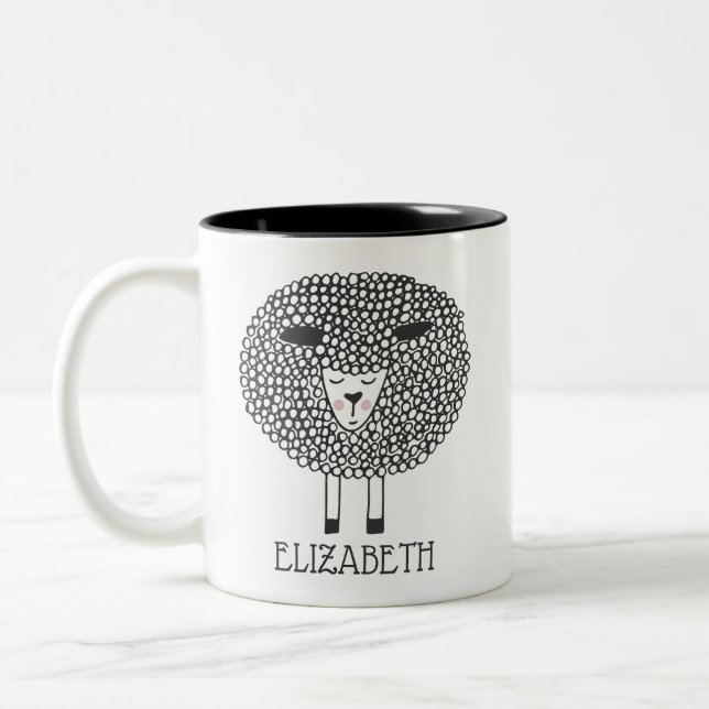 Doodle Sheep Personalisiert Zweifarbige Tasse (Links)