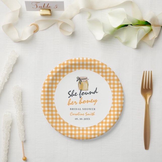 Doodle Sie fand ihren Honig-Junggesellinnenabschie Pappteller (Hochzeit)