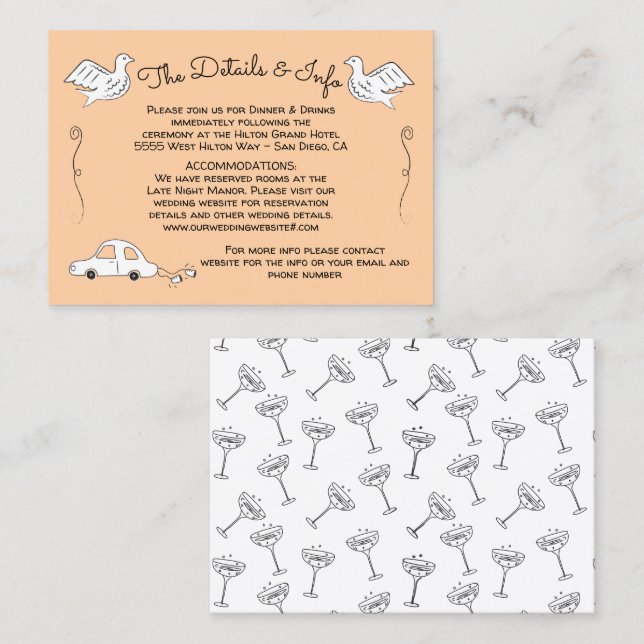 Doodle Sketch Funky birds Wedding Details Visitenkarte (Vorne/Hinten)