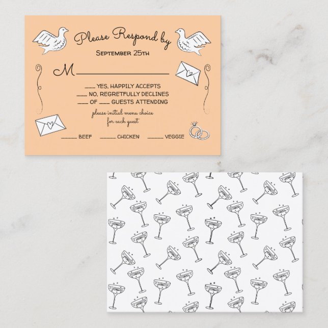 Doodle Sketch Funky Liebesvögel Hochzeitsringe UAW Visitenkarte (Vorne/Hinten)