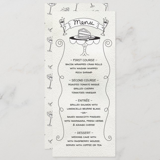Doodle Sketch Funky Wedding Menu Menükarte (Vorne/Hinten)