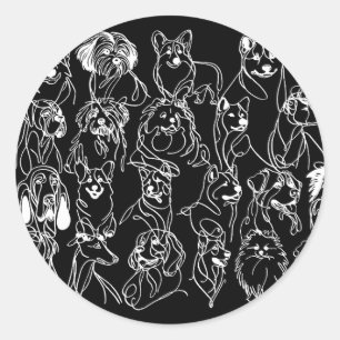 Doodle skizzierte Hunde Umriss Runder Aufkleber