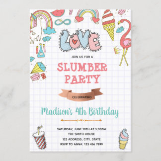 Doodle Slumbre Party Geburtstagsladung Einladung