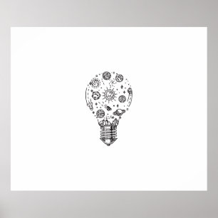 Doodle Solar System in Bulb Poster