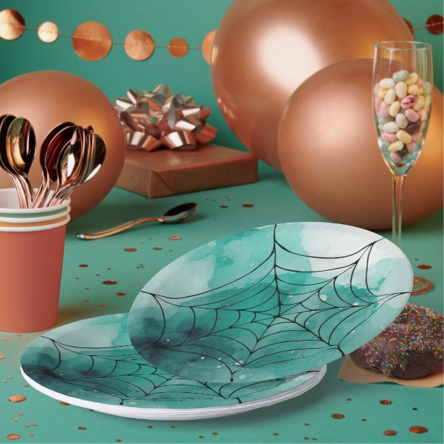 Doodle Spiderweb auf Green Pappteller (Multi)