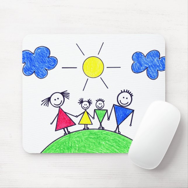 Doodle-Stick-Familie auf der grünen Erde Mousepad (Mit Mouse)