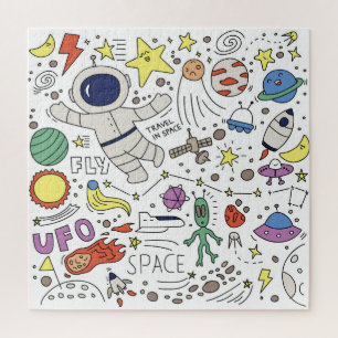 Doodle-Stil, Raum-Thema-Abbildung.