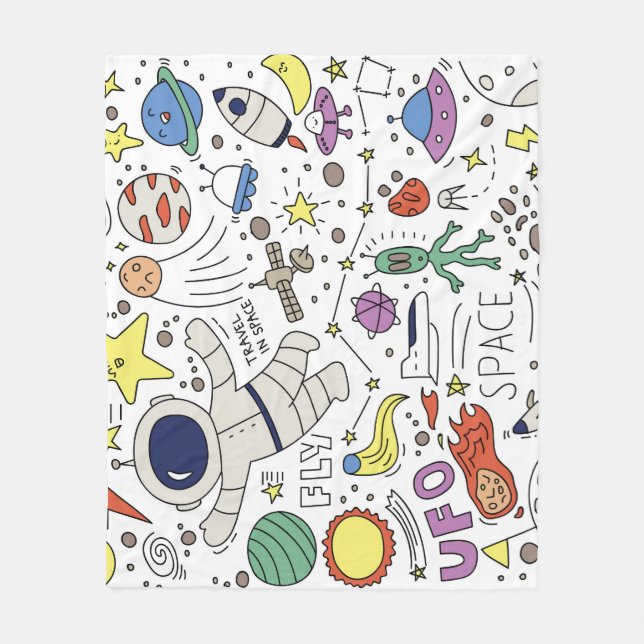 Doodle-Stil, Raum-Thema-Abbildung. Fleecedecke (Vorderseite)