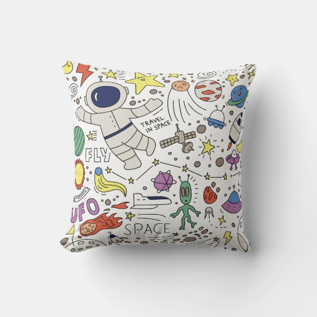 Doodle-Stil, Raum-Thema-Abbildung. Kissen (Vorderseite)