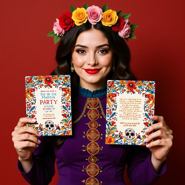 💀 Doodle style Día de Muertos Party Einladung ( Doodle style Día de Muertos Party Invitation)