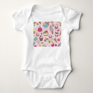 Doodle-Süßigkeiten Eiscreme: Handgezeichnete Illus Baby Strampler