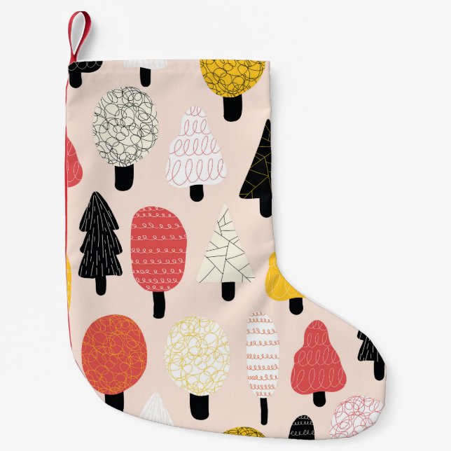 Doodle Trees: Vintage, Abstrakte Natur. Kleiner Weihnachtsstrumpf (Vorderseite)