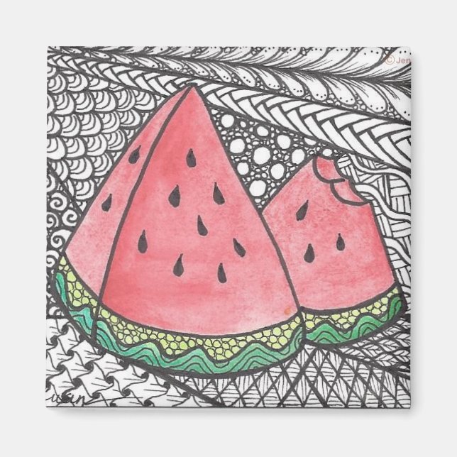 Doodle Watermelon dessin imprimé sur aimant (Devant)