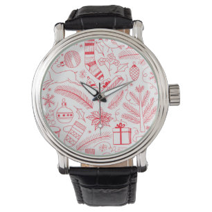 Doodle Weihnachtsmuster rot Armbanduhr