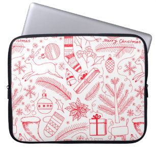 Doodle Weihnachtsmuster rot Laptopschutzhülle