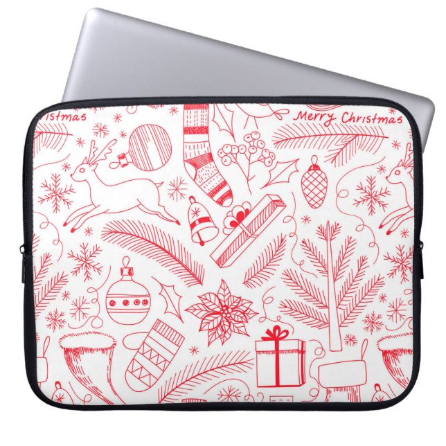 Doodle Weihnachtsmuster rot Laptopschutzhülle (Vorderseite)