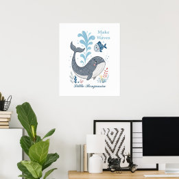 Doodle Whale Kinderzimmer Wall Art, Ocean Animal P Poster