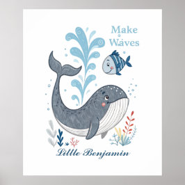 Doodle Whale Kinderzimmer Wall Art, Ocean Animal P Poster