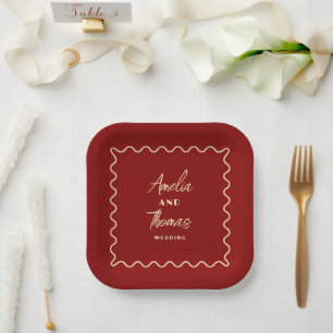 Doodle Whimsical Retro Elegante Hochzeit Pappteller