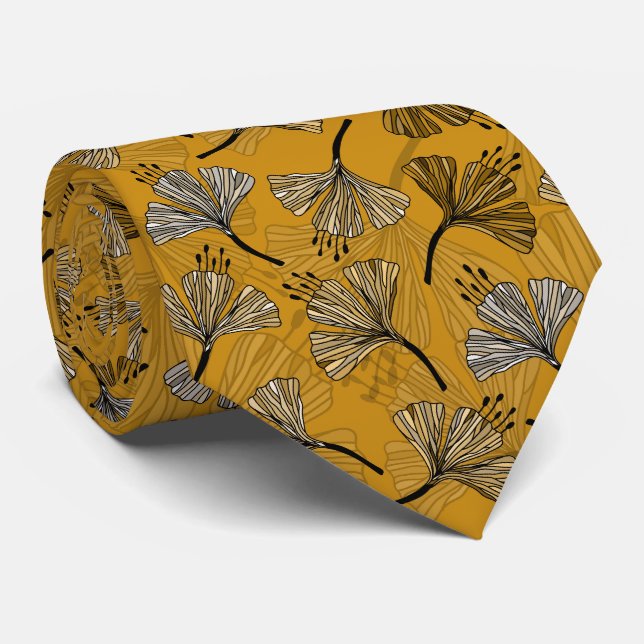 Doodle Yellow schöne Blumenmuster Krawatte (Gerollt)