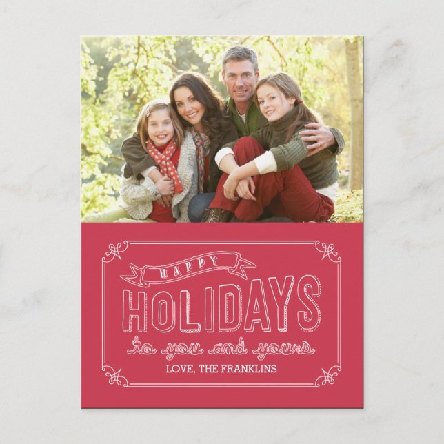 Doodled Banner Holiday Foto Card Postkarte (Vorderseite)