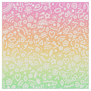 Doodles auf Pastel Rainbow Gradient Fabric Stoff