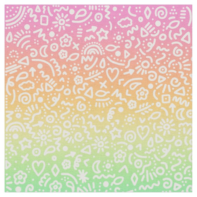 Doodles auf Pastel Rainbow Gradient Fabric Stoff (Nahaufnahme)