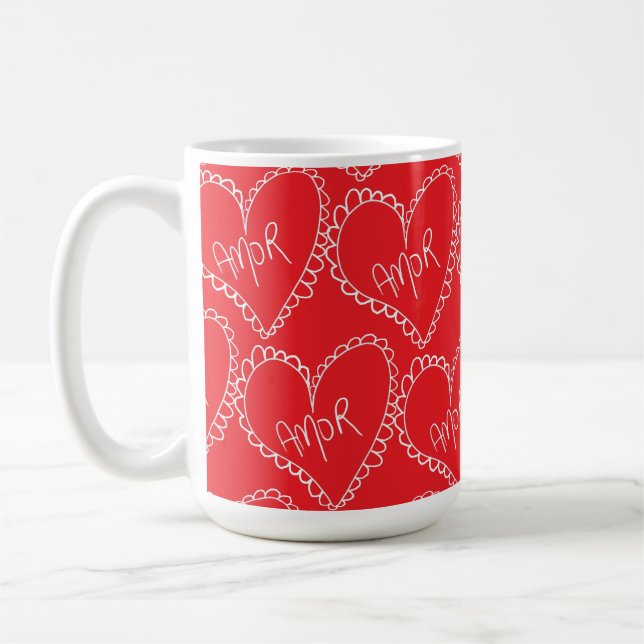 Doodles Black Hearts Valentines Day Pink Kaffeetasse (Links)