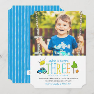 Doodles colorés 3e anniversaire Invitation de fête