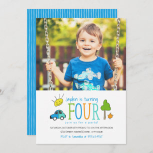 Doodles colorés 4e anniversaire Invitation de fête