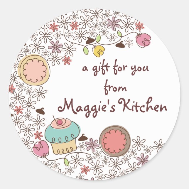 Doodles Cookies cupcakes Blume Bäckerei Süßigkeite Runder Aufkleber (Vorderseite)