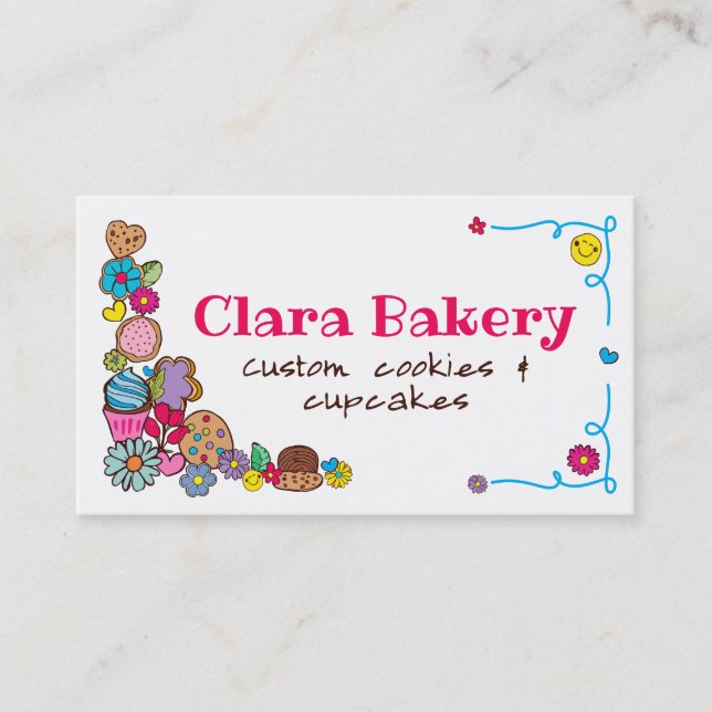 Doodles Cookies cupcakes Blume Bäckerei Süßigkeite Visitenkarte (Vorderseite)
