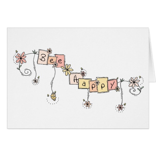 Doodles d'abeilles, carte "Abee Happy" (Devant Horizontal)