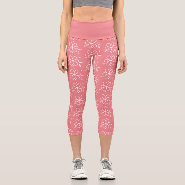 Doodly-Blume Capri Leggings (Vorderseite)
