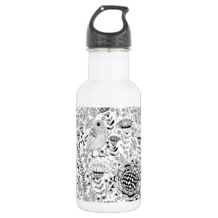 Doodmuster für Vögel und Blume Edelstahlflasche