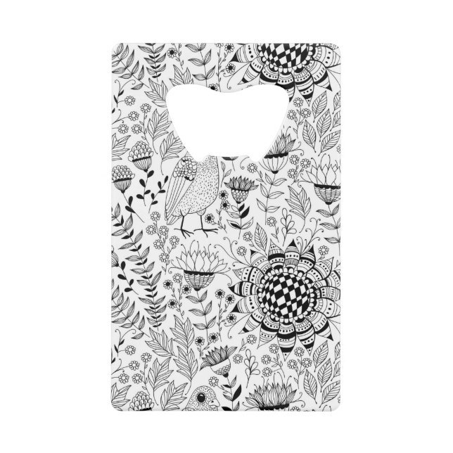 Doodmuster für Vögel und Blume Kreditkartenflaschenöffner (Vorderseite)