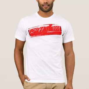 Doof Fuß des Brandungssurfbrettes rotes Weiß T-Shirt