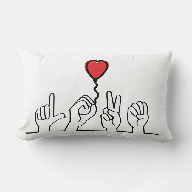Doof, gebarentaal love - liefde. Ik hou van je. Lendenkissen (Vorderseite)