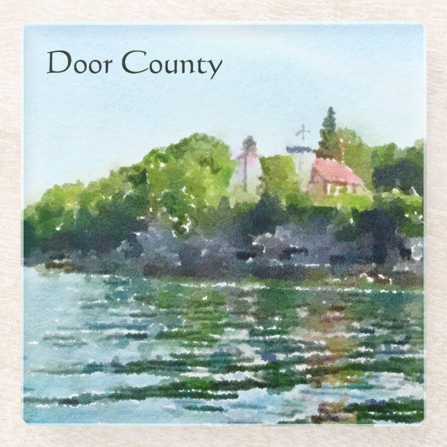 Door County Sherwood Punkt-Aquarell Glasuntersetzer (Vorderseite)