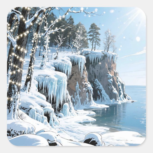 Door County  Wisconsin Winter Christmas  Quadratischer Aufkleber (Vorderseite)