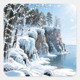 Door County Wisconsin Winter Weihnachten Quadratischer Aufkleber