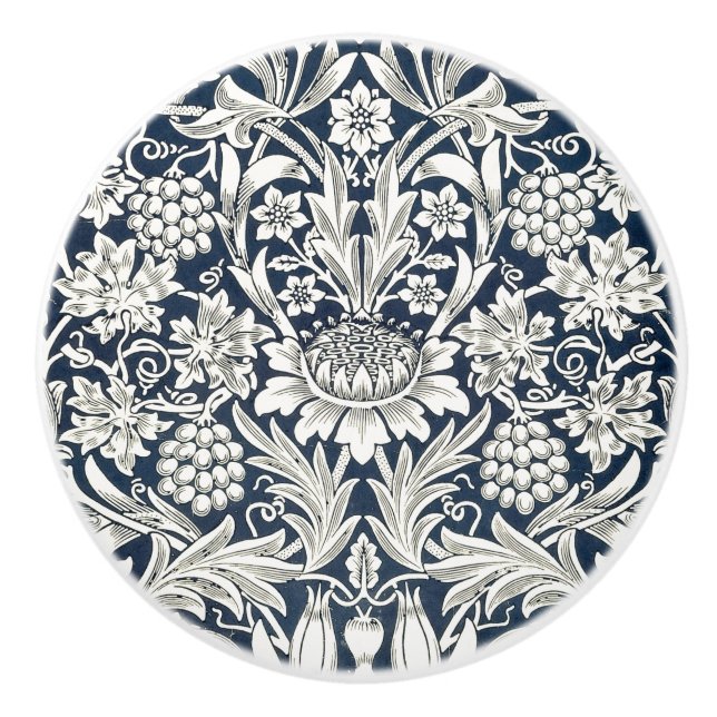 Door Knob - Blau mit den weißen Blume William Morr Keramikknauf (Vorderseite)