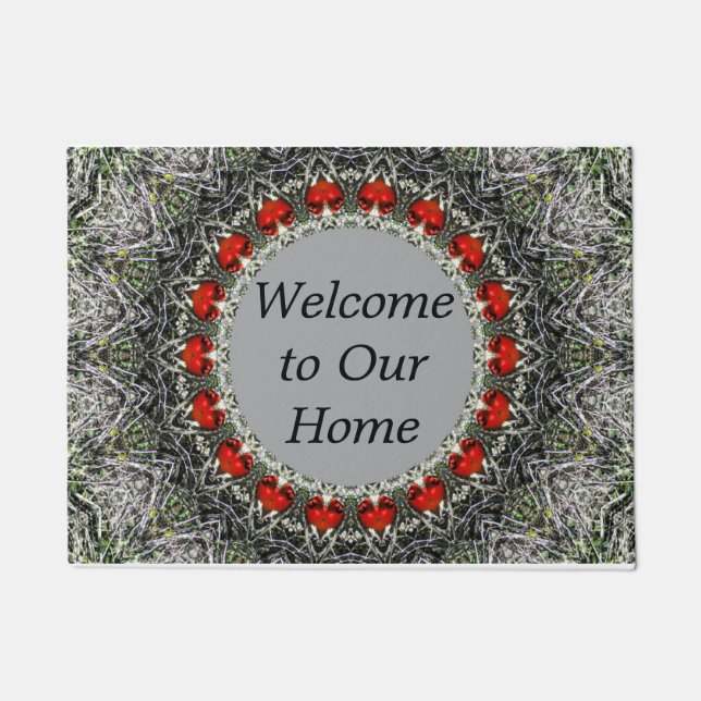 Door Mat in Rot und Gray Mandala Look Fußmatte (Vorderseite)