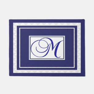 Door Mat Initial M Monogramm blau weiß Fußmatte