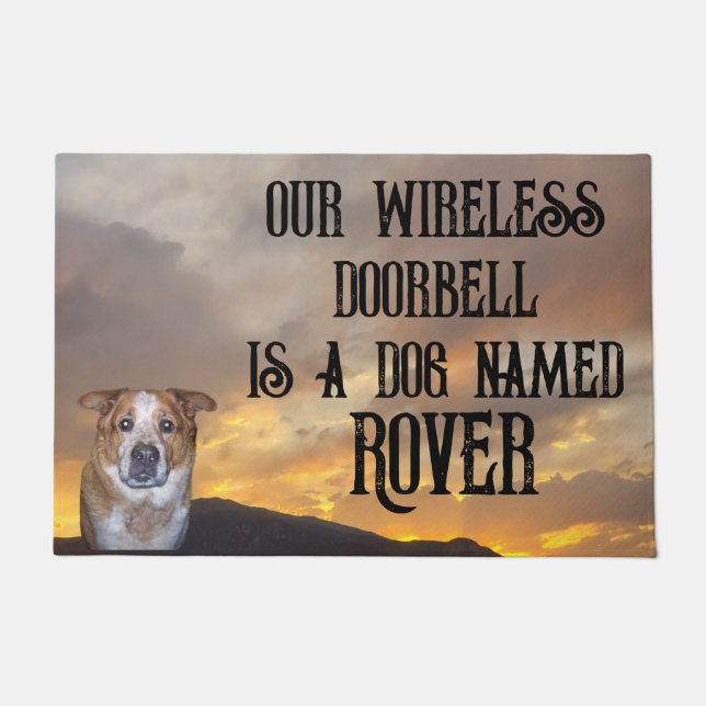 Doorbell ist Foto und Name des Hundes | Goldener S Fußmatte (Vorderseite)