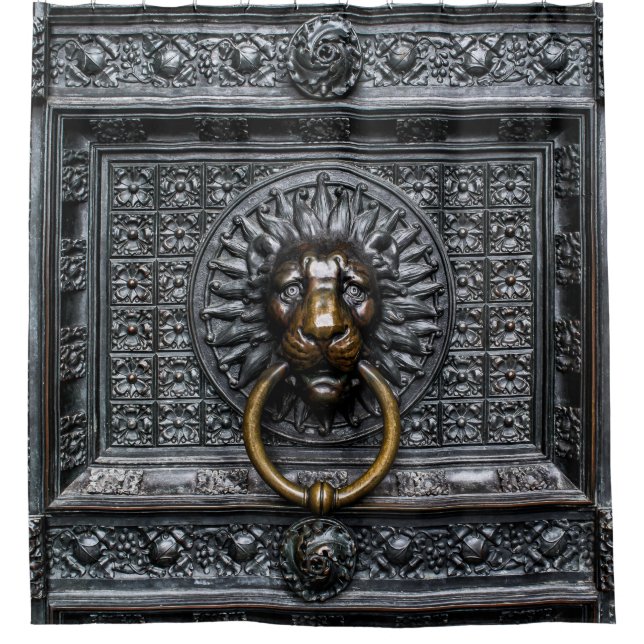 Doorknocker Löwe - Schwarz / Gold Duschvorhang (Vorderseite)
