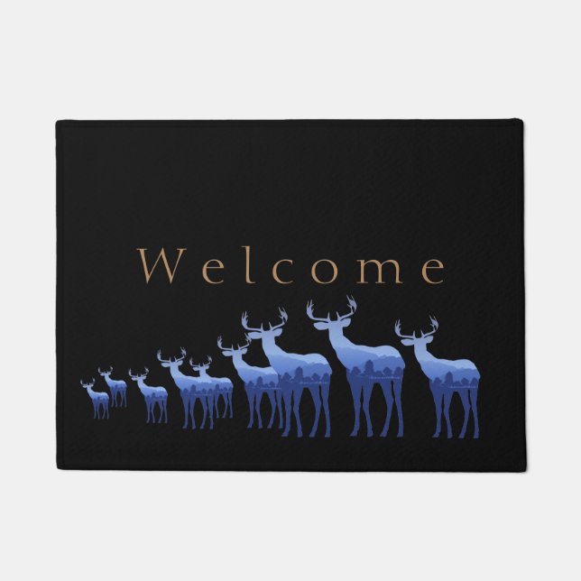 Doormat-Blue Deer/Elch Willkommen Fußmatte (Vorderseite)